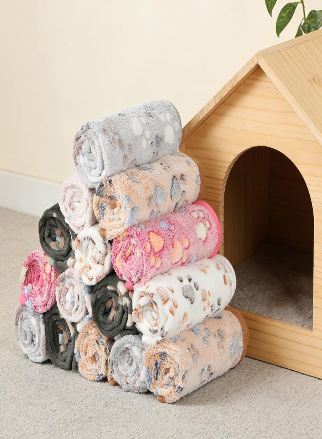 Retainbre 18 Pcs Dog Blankets for Small Dogs Washable Soft Fluffy Fleece Puppy Blankets for Pets Cute Paw Printed Throw for Indoor Cats Kitten Crate (Camel, White, Pink, Gray, Yellow, Dark Gray, 23 X 16 Inch) - Image 5